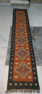 Handwoven Wool Jute Southwestern <b>Runner</b> <b>Rug</b> | Geometric Tribal Kilim Carpet <b>for</b> Boho Hallway Entryway Farmhouse Home Decor - Product Image 4