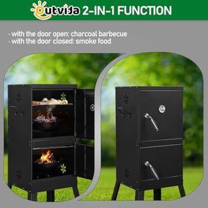 Parrilla Vertical Moderna de Acero con Recubrimiento en Polvo para Ahumar Carbón, con Puertas Dobles para Uso en Exteriores y Jardines - Product Image 5