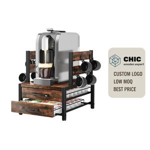 Organizador <span class=keywords><strong>de</strong></span> Estación <span class=keywords><strong>de</strong></span> Café <span class=keywords><strong>de</strong></span> Madera Rústica al por Mayor con Cajón <span class=keywords><strong>y</strong></span> Soporte para Cápsulas K-Cup para Encimera - Product Image 1