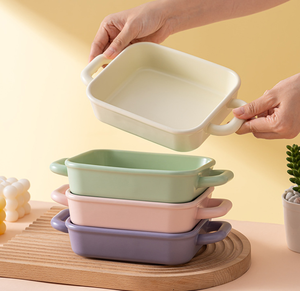 Nordic Solid Color Ceramic Double Ear Baking Tray <b>Bakeware</b> Home Baking and Baking Bowl Hotel Serving Fruit Salad Vegetable Dish - Product Image 6