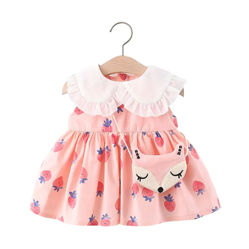 Оптовая продажа, детское летнее милое платье без рукавов с клубникой для маленьких девочек