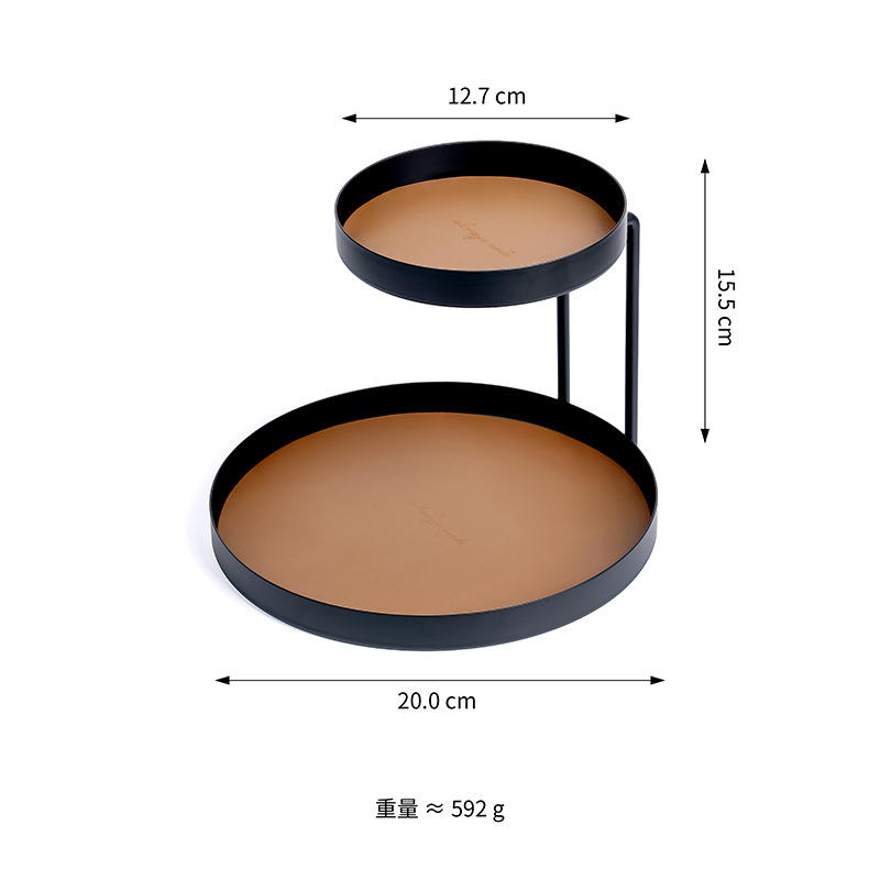ชั้นวางทรงกลมสองชั้น - ชั้นบนเล็ก ชั้นล่างใหญ่ - สีน้ำตาล