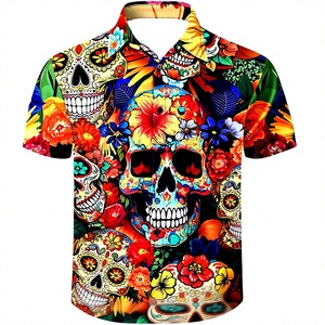 เสื้อเชิ้ตผู้ชายลำลองขายส่ง ลายชนเผ่าแอฟริกัน ลายดอกฮาวาย แขนสั้น คอตั้ง สีพื้น สำหรับฤดูใบไม้ผลิ - Product Image 1