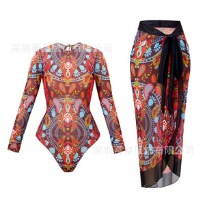 Maillot <span class=keywords><strong>de</strong></span> <span class=keywords><strong>bain</strong></span> une pièce à manches longues pour femmes avec jupe <span class=keywords><strong>de</strong></span> plage, taille haute, pour femmes russes - Product Image 4