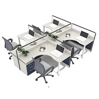 Poste de travail de bureau incurvé avec cloison, bureau informatique moderne en bois, table de séparation pour employés, ensemble de mobilier de bureau avec rangement