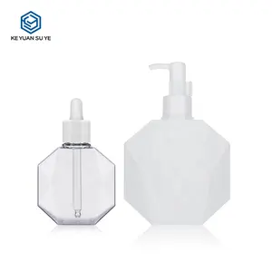 Botol Plastik Minyak Penetes Bentuk Pemotongan Khusus Elegan 100Ml 200Ml 3.4Oz 6.8Oz dengan Pompa Minyak dan 20/410 Penetes