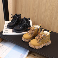 Bottes chaudes de style britannique pour enfants d'hiver 2025, chaussures de sport pour filles et garçons, dessus en cuir synthétique, semelle extérieure en caoutchouc, chaussures de sport artificielles