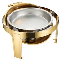 Plat à chafing rond de luxe 6L doré en acier inoxydable avec couvercle roulant pour buffet, chauffe-plats pour hôtels, restaurants et traiteurs