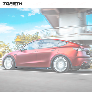 Kit carrosserie en fibre de carbone sèche pour <span class=keywords><strong>Tesla</strong></span> Model Y 2021-2024 – Kit de mise à niveau extérieur complet : Lame avant, jupes latérales, diffuseur arrière, aileron - Product Image 5
