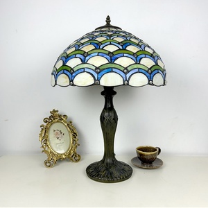 Longhuijing Mediterranean Eco-Friendly Stained Glass E26 Dome Lampshade Table Lamp 16" Wide Shade AC Powered LED Simple Flexible - Product Image 2