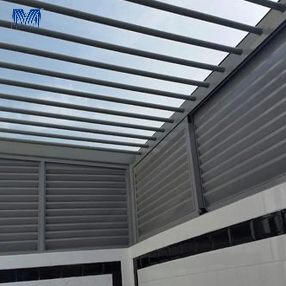 Su geçirmez kapakları elektrikli panjur alüminyum çelik geante 5x5m çatı geri çekilebilir cam ahşap açık beyaz pergola dış