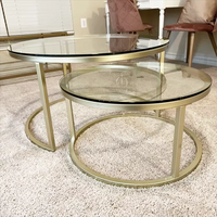 Ensemble de tables basses rondes pour salon de style nordique, table basse en métal doré, verre trempé, mobilier moderne pour la maison