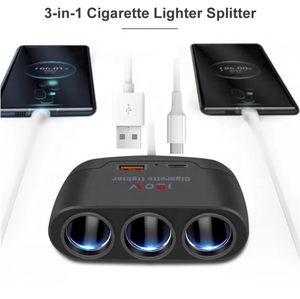 Adaptador de Corriente para Coche <span class=keywords><strong>3</strong></span> en 1 con Puerto USB Tipo C de 120W, Divisor de Encendedor de Cigarrillos de 12V/24V, Cargador Rápido para Teléfono, DVR, GPS y Dashcam - Product Image 2