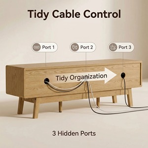 Console <span class=keywords><strong>TV</strong></span> moderne du milieu du siècle de 59 pouces pour téléviseurs de 43/55/65 pouces, meuble <span class=keywords><strong>TV</strong></span> avec portes coulissantes cannelées - Product Image 5