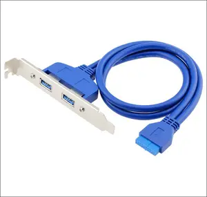 50厘米电脑主板20针至双USB 3.0端口快速电缆主板2 USB3.0面板支架延长线5Gbps