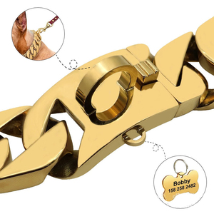 Collar de Acero Inoxidable Dorado de 32 mm para Perro, Collar de Acero de Titanio para Mascotas, Accesorio para Perros Grandes y Agresivos, Collar Duradero - Product Image 2