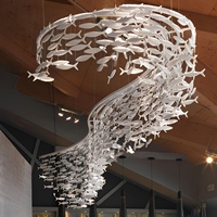 Lustre LED de luxe personnalisé en forme de poisson, suspension en céramique, design banc de poissons blancs, lampe suspendue pour hall d'hôtel et salle d'exposition
