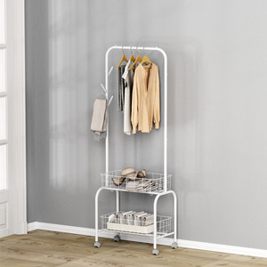 Stile coreano multifunzione in metallo bianco appendiabiti con ruote chiudibili a chiave in piedi porta abiti con cestini portaoggetti in piccolo posto - Product Image 4