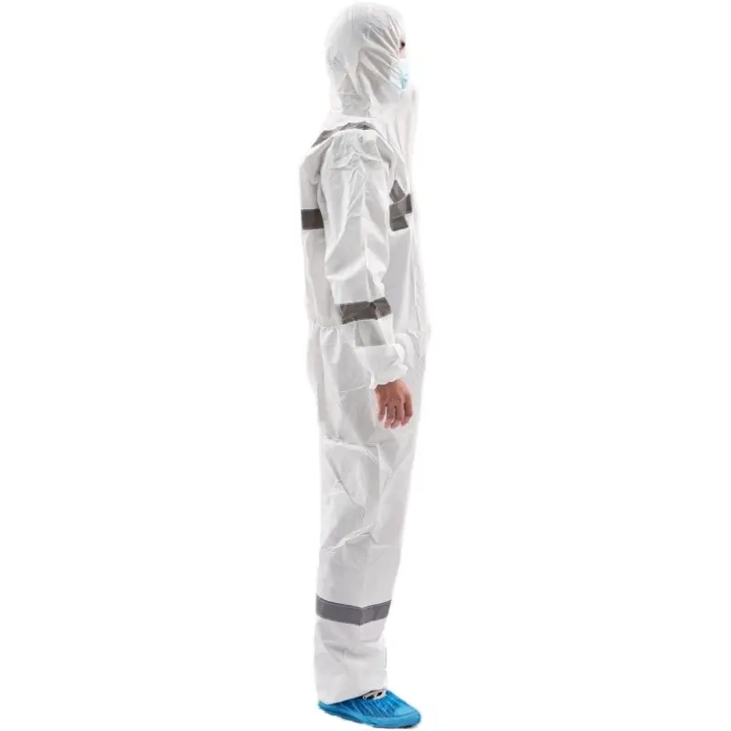 OEM ODM High Visibility Disposable White/Orange Safety coverall Workwear with Reflective tape chemical coverall