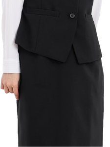 Conjunto de Traje Formal Negro para Mujer, Chaleco de Mezcla de Lana hasta la Rodilla con Cierre de Botones, Corte Regular, Ropa de Otoño - Product Image 1