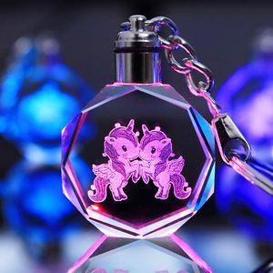 Photo Etched LED Crystal Keychain Unicorn Crystal <b>Key</b> Chain 3D Illuminating Keyring - Product Image 2