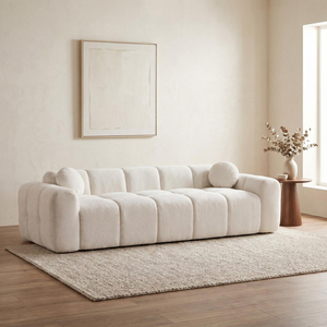 Vacuum <b>Bag</b> Wrapped Three Person Sectional Velvet Settee Cream Cozy Block Sofa Detachable Modular Space Saving Foam <b>Compressed</b> - Product Image 2
