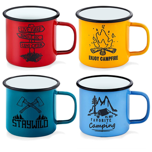 Tasses à bière <span class=keywords><strong>en</strong></span> <span class=keywords><strong>acier</strong></span> portable 350ml imprimées sur mesure Poignée de conception enduite mignonne Promotion de tasses de camping <span class=keywords><strong>en</strong></span> émail métallique de qualité alimentaire réutilisables - Product Image 5
