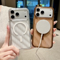 Coque de téléphone transparente antichoc magnétique en TPU et PC avec texture ondulée pailletée pour iPhone 18 Pro Max 17 Pro 16 15