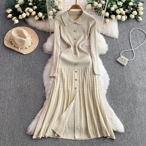 Damen Herbst Winter Einreihiges Tailliertes Fischschwanz-Kleid mit Eleganter POLO-Kragen und Langen Ärmeln aus Strick - Product Image 3
