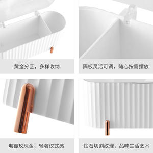 Boîte de rangement cosmétique Hy-0183 avec couvercle et compartiments pour tampons de maquillage, éponges, organisateur de rouges à lèvres, blanc, rose, vert, pâte de haricot - Product Image 2