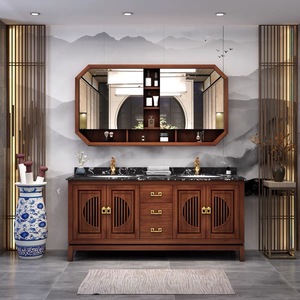 Lavabo de diseño <span class=keywords><strong>retro</strong></span> chino, cabezal de ducha de madera maciza y gabinete de almacenamiento para baño - Product Image 4