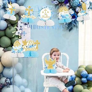 8 Piezas de Centros de Mesa de Panal de Abeja para Bautizo, <span class=keywords><strong>Primera</strong></span> Comunión, Decoraciones de Mesa Azules, Artículos para Fiesta de Baby Shower con la Frase 'Dios te Bendiga' - Product Image 5