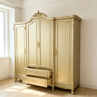Armoire de Luxe Européenne Dorée Autoportante Multi-Portes pour Chambre à Coucher, Rangement pour Villa, Hôtel, Projet, Vente en Gros