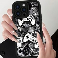Coque en TPU à thème console de jeu noir et blanc pour iPhone 17 Air 16 15 14 Plus 13 12 18 Pro/Pro Max avec design à bords étagés