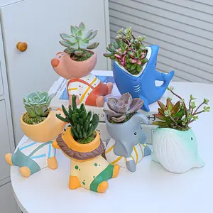 Pots de fleurs succulentes en céramique, grande bouche vache/Lion/chien/éléphant/requin/baleine Animal non clouté couleur unie