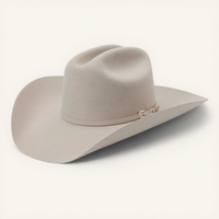 Sombrero de fieltro de lana gris claro estilo vaquero occidental para hombre y mujer, con ala ancha plateada, casual, para exteriores, clásico de invierno, hecho a mano.