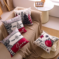Housses de coussin de Noël, motifs bonhomme de neige, sapin de Noël, imprimé à carreaux, noir, rouge, blanc, style vintage, plusieurs designs