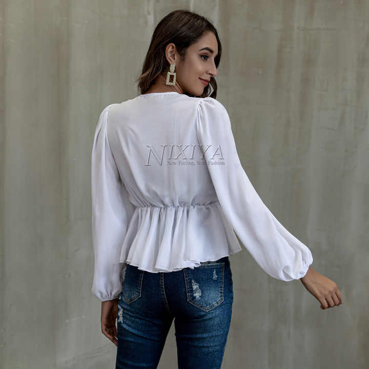 deep v white blouse
