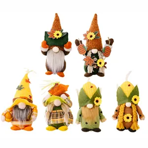 HB-722 Handmade Fall Thanksgiving Gnomes Plush Decorations with Maple Leaves