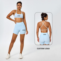 Ensemble 2 pièces de shorts de sport pour femmes, taille haute, en Spandex/Polyester respirant, pour yoga et gym, vente en gros OEM