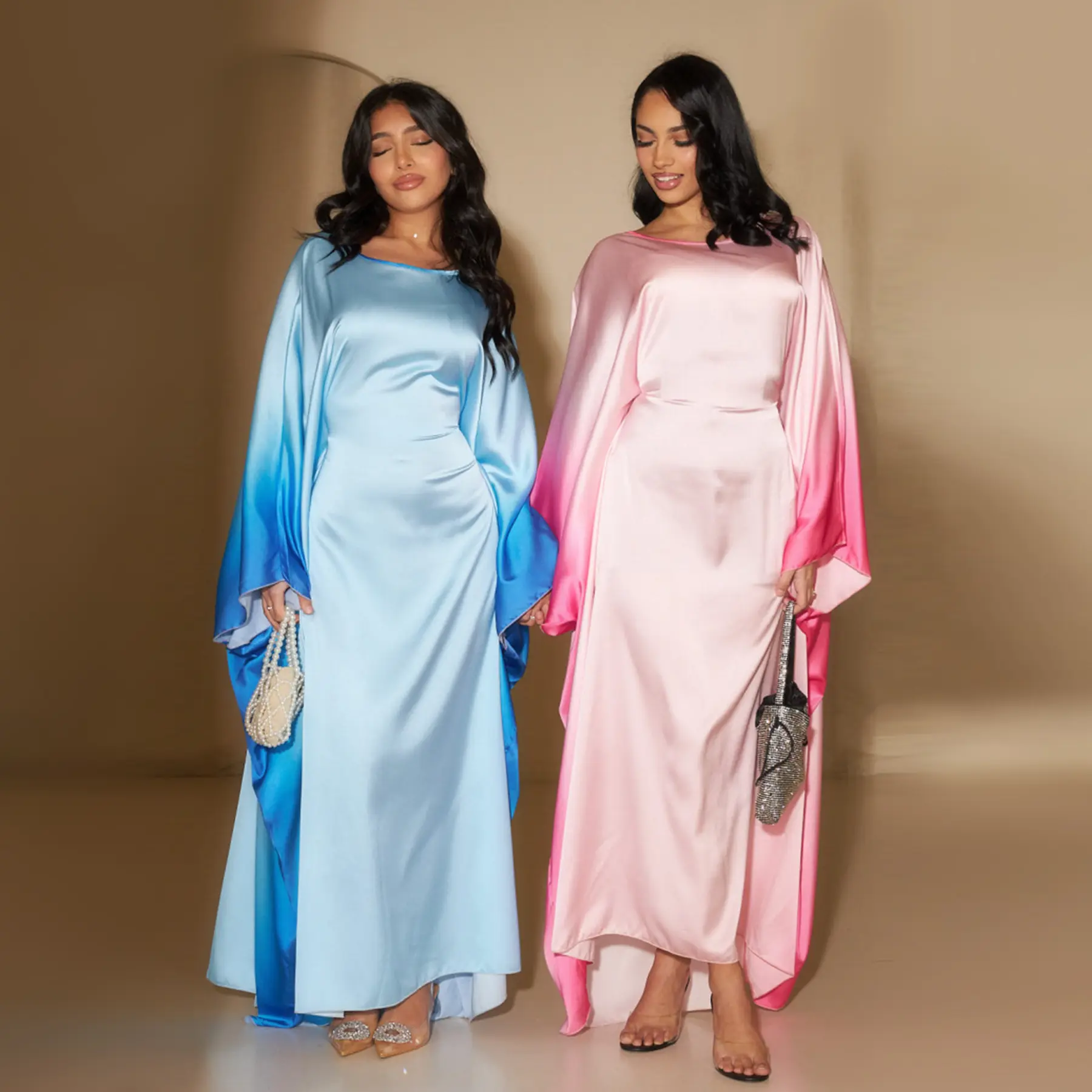 2024 Nieuwste Abaya Designs Vrouwen Bescheiden Jurken Effen Kleur Moslim Mode Ombre Abaya Vrouwen Moslim Jurk Islamitische Kleding