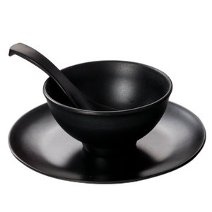 <b>Melamine</b> Bowl And <b>Plate</b> Set Black Round Solid Color Commercial Restaurant Tableware For Daily Use - Product Image 1
