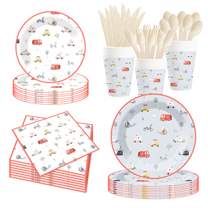 DAMAI Décorations de table personnalisées pour fête sur le thème du transport : Ensemble d'assiettes en papier Ambulance et Voiture de Police - Product Image 3