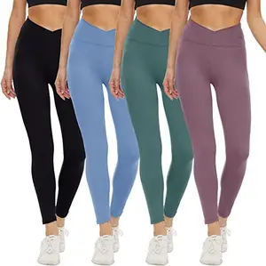 Cross Waist Leggings Custom Buttery Soft Gym Fitness Yoga Pants V Cut Cross High Waist Leggings