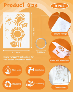 9 pièces 8x11 pouces tournesol papillons pochoirs bricolage artisanat peinture pochoir avec anneau ouvert en métal - Product Image 2