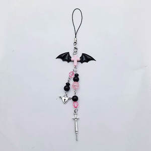 हस्तनिर्मित धातु फोन श्रृंखला चार्म्स स्ट्रैप गोथिक अंधेरे शैली राक्षस चमगादड़ पंख सीरिंज दिल लॉक शांत लड़की कीचेन हेलोलीन उपहार - Product Image 5
