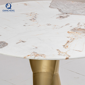 Ensemble de tables et chaises de restaurant de mariage, style européen, luxueux, en acier inoxydable, motif marbre blanc, table à manger, pour l'hôtel - Product Image 3
