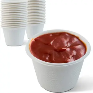 OEM manufacture biodegradable disposable take away sugarcane bagasse pulp 2oz cup with lid for sauce