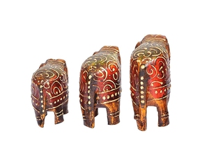 Ensemble de sculptures d'éléphants en bois faites à la main, décoration bohème, ornement de table d'intérieur, pièce d'art pour le salon - Product Image 6