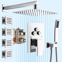 Système de douche à effet pluie 2 en 1 avec robinets thermostatiques Motifs de pulvérisation de massage doux Bouton poussoir Inverseur Kits de garniture de robinet de douche